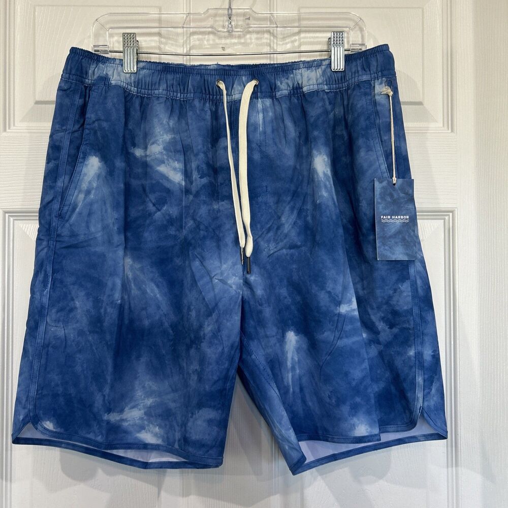 Fair Harbor Anchor Shorts Men XL Blue Hybrid Stretch Lined Swim Trunks Pockets